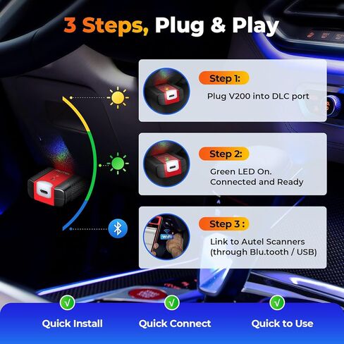 Autel VCI200 Wireless Diagnostic Dongle with CAN FD & DoIP, OBD2 Bluetooth Adapter Connector V200, Upgrade of V150 V100 VCI150 VCI100, Compatible with KM100, MS906 Series, ITS600, BT608, BT609 in Kuwait