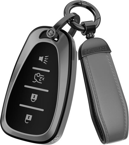 For Chevy Key Fob Cover Accessories- Matte TPU Key Fob Cover with Leather Keychain for Equinox Malibu Camaro Cruze Blazer Traverse Trax and More. (Matte Gray, 5-Buttons) in Saudi Arabia