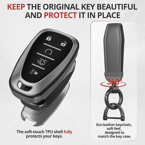 For Chevy Key Fob Cover Accessories- Matte TPU Key Fob Cover with Leather Keychain for Equinox Malibu Camaro Cruze Blazer Traverse Trax and More. (Matte Gray, 5-Buttons) in Saudi Arabia