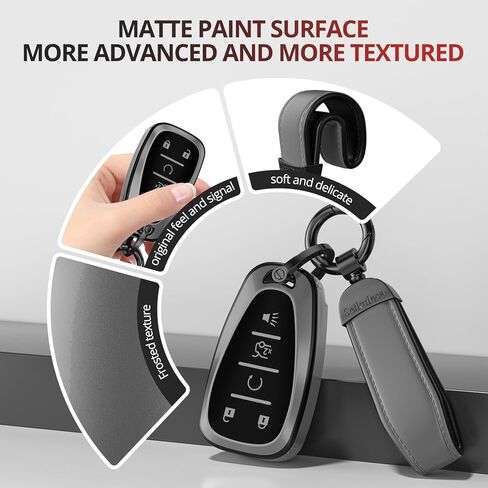 For Chevy Key Fob Cover Accessories- Matte TPU Key Fob Cover with Leather Keychain for Equinox Malibu Camaro Cruze Blazer Traverse Trax and More. (Matte Gray, 5-Buttons) in Saudi Arabia