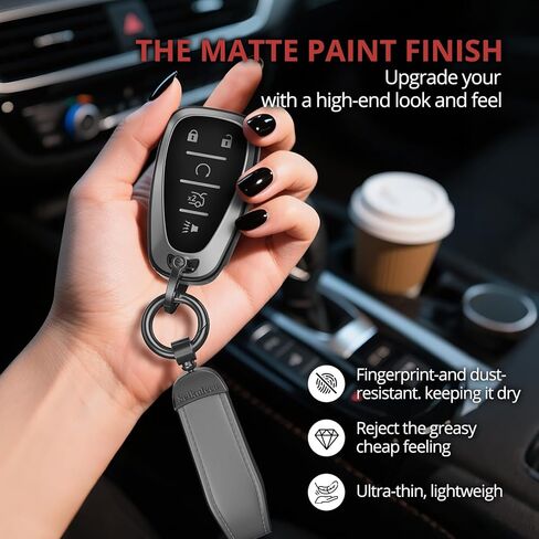 For Chevy Key Fob Cover Accessories- Matte TPU Key Fob Cover with Leather Keychain for Equinox Malibu Camaro Cruze Blazer Traverse Trax and More. (Matte Gray, 5-Buttons) in Saudi Arabia
