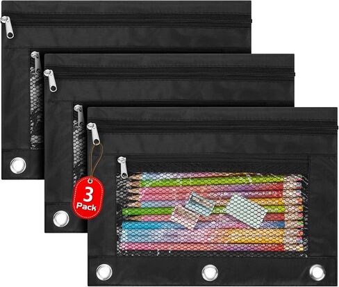 IKAYAS 3 Pack Pencil Pouch for 3 Ring Binder with Zipper, Pencil Pouch Bags for Classroom, Black in Saudi Arabia