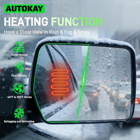 AUTOKAY Right Passenger Side Mirror Glass with Power Heated Fits for Ford F-150 2011 2012 2013 2014, Passenger Side Mirror Exterior Rearview Mirror Replaces 4L3Z-17K707-DA in Kuwait