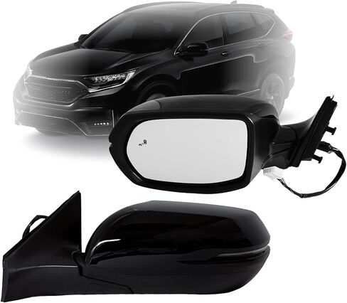 Passenger Side Mirror Compatiable With 2017-2022 Honda CRV With Power Glass Heated Turn Signals Blind Spot Manual Folding 9Pins Gloss Black in Saudi Arabia