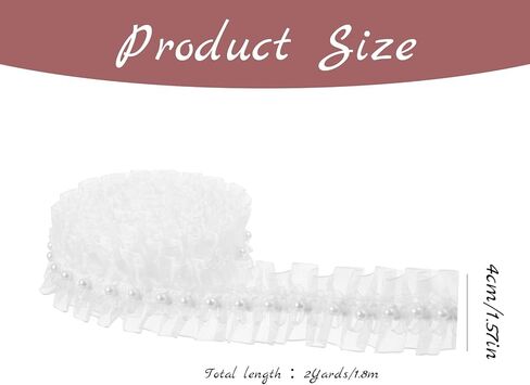 2 Yards Pearl Lace Ribbon Trim, White Lace Ruffle Fabric Trim for Sewing, Pearl Chiffon Pleated Laces Trims for DIY Crafts, Sewing Wedding Dress, Clothes, Bouquet, Home Decorations in Kuwait