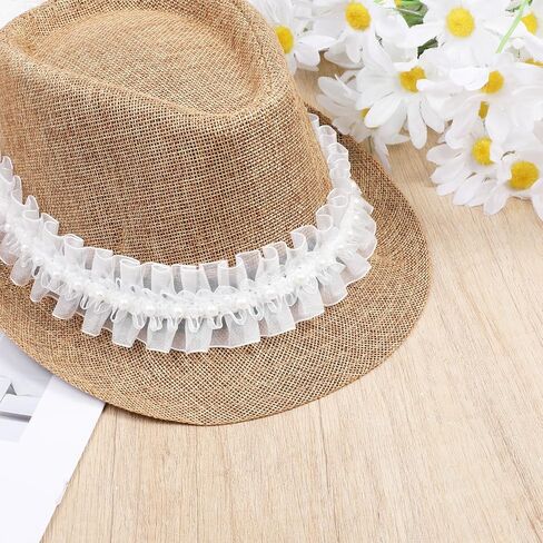 2 Yards Pearl Lace Ribbon Trim, White Lace Ruffle Fabric Trim for Sewing, Pearl Chiffon Pleated Laces Trims for DIY Crafts, Sewing Wedding Dress, Clothes, Bouquet, Home Decorations in Kuwait