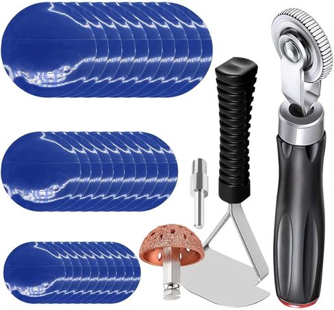 Tire Repair Patch Kit Heavy Duty, 35pcs Tire Repair Tools 42mm Tire Buffing Wheel 32/42/58mm Tire Patches with Tire Patch Roller Inner Liner Scraper for Car Motorcycle Bike Tractors Grinding in Kuwait