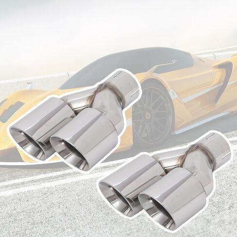 أطراف عادم مزدوجة 2.5 بوصة، مدخل 2.5 بوصة، مخرج 3.5 بوصة، طول 9.5 بوصة، تصميم قطع زاوية الجدار المزدوج من الفولاذ المقاوم للصدأ، تركيب بمشبك، عبوتان (يسار ويمين) (فضي مصقول، 2.5 بوصة × 3.5 بوصة × 9.5 بوصة) in Kuwait