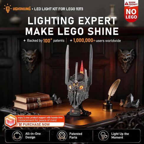 ضوء LED LIGHTAILING لأيقونات Lego-11373 سيد الخواتم: خوذة Sauron - سهلة التركيب، أسلاك مخفية، ديكور منزلي وجاهزة للهدايا (النموذج غير متضمن) in Kuwait