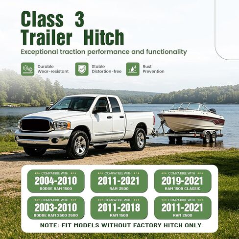 وصلة مقطورة ALMULOO 2 بوصة فئة 3 متوافقة مع 04-18 Dodge Ram Pickup 1500|19-21 Ram 1500 Classic|03-21 Dodge Ram Pickup 2500 3500 [بدون وصلة المصنع] جهاز استقبال وصلة المقطورة المطلي بمسحوق الفولاذ in Kuwait