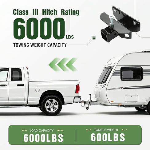 وصلة مقطورة ALMULOO 2 بوصة فئة 3 متوافقة مع 04-18 Dodge Ram Pickup 1500|19-21 Ram 1500 Classic|03-21 Dodge Ram Pickup 2500 3500 [بدون وصلة المصنع] جهاز استقبال وصلة المقطورة المطلي بمسحوق الفولاذ in Kuwait