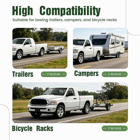 وصلة مقطورة ALMULOO 2 بوصة فئة 3 متوافقة مع 04-18 Dodge Ram Pickup 1500|19-21 Ram 1500 Classic|03-21 Dodge Ram Pickup 2500 3500 [بدون وصلة المصنع] جهاز استقبال وصلة المقطورة المطلي بمسحوق الفولاذ in Kuwait