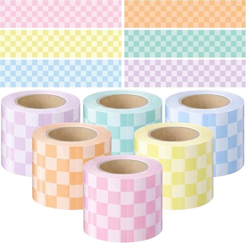 Tenceur 6 Rolls 196.8 ft Pastel Checkerboard Bulletin Board Borders Checkerboard Classroom Decorations Pastel Straight Border Trims for Back to School Classroom Wall Windows Chalkboard Decor in Kuwait