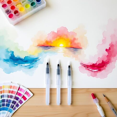 6Pcs Water Brush Pens Set Refillable Watercolor Pen Brush 3 Sizes Brush Tips for Blending Colors Creating Shades Watercolor Set Kids Adults Artist Professional, Art Paintbrush Sets in Kuwait