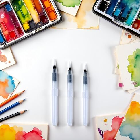 6Pcs Water Brush Pens Set Refillable Watercolor Pen Brush 3 Sizes Brush Tips for Blending Colors Creating Shades Watercolor Set Kids Adults Artist Professional, Art Paintbrush Sets in Kuwait