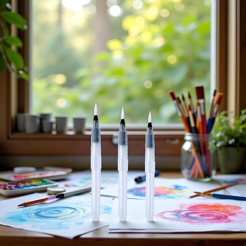 6Pcs Water Brush Pens Set Refillable Watercolor Pen Brush 3 Sizes Brush Tips for Blending Colors Creating Shades Watercolor Set Kids Adults Artist Professional, Art Paintbrush Sets in Kuwait