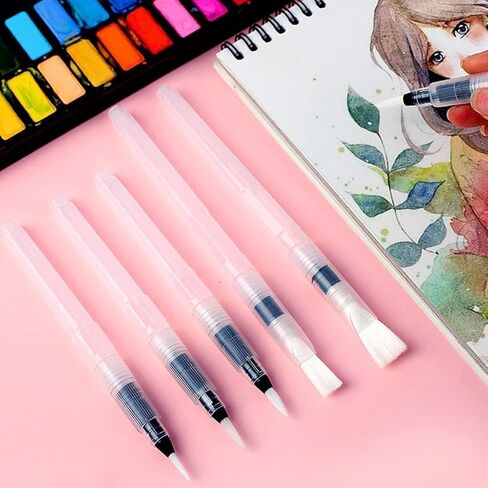 6Pcs Water Brush Pens Set Refillable Watercolor Pen Brush 3 Sizes Brush Tips for Blending Colors Creating Shades Watercolor Set Kids Adults Artist Professional, Art Paintbrush Sets in Kuwait