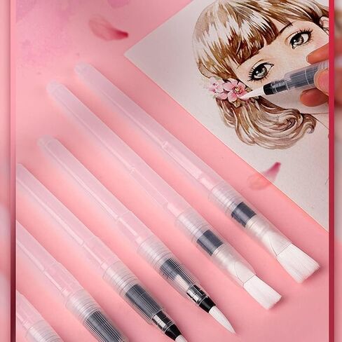 6Pcs Water Brush Pens Set Refillable Watercolor Pen Brush 3 Sizes Brush Tips for Blending Colors Creating Shades Watercolor Set Kids Adults Artist Professional, Art Paintbrush Sets in Kuwait