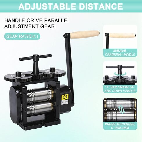 Rolling Mill for Jewelry, 110MM Width, 3-in-1 Manual Roller Mill Machine with Hand Crank, for Metal Stretching, Wire Shaping, Printing Embossing Patterns Textures in Saudi Arabia