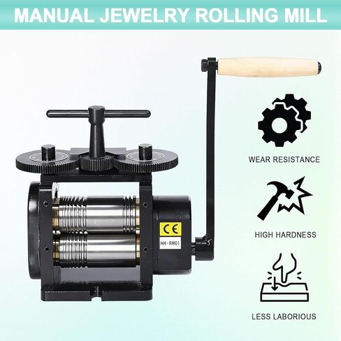Rolling Mill for Jewelry, 110MM Width, 3-in-1 Manual Roller Mill Machine with Hand Crank, for Metal Stretching, Wire Shaping, Printing Embossing Patterns Textures in Saudi Arabia
