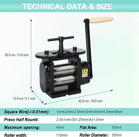 Rolling Mill for Jewelry, 110MM Width, 3-in-1 Manual Roller Mill Machine with Hand Crank, for Metal Stretching, Wire Shaping, Printing Embossing Patterns Textures in Saudi Arabia