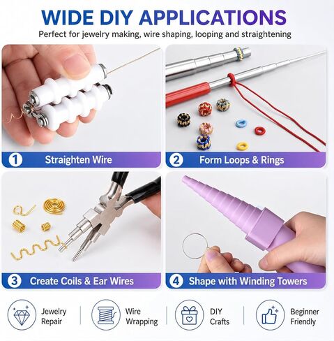 TANJIN Wire Wrapping Set Metal Wire Straightener Coil Jig Tool Quilling Tool Paper Crimper Jaw Pliers Cutting Tweezers Jump Rings Beading Jewelry Forming Shaping Mandrel 9PCS in Saudi Arabia