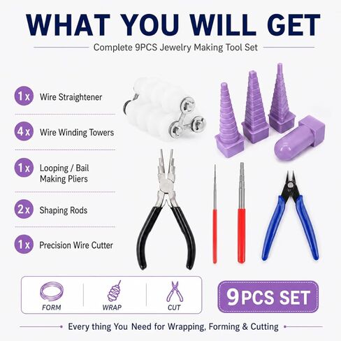 TANJIN Wire Wrapping Set Metal Wire Straightener Coil Jig Tool Quilling Tool Paper Crimper Jaw Pliers Cutting Tweezers Jump Rings Beading Jewelry Forming Shaping Mandrel 9PCS in Saudi Arabia