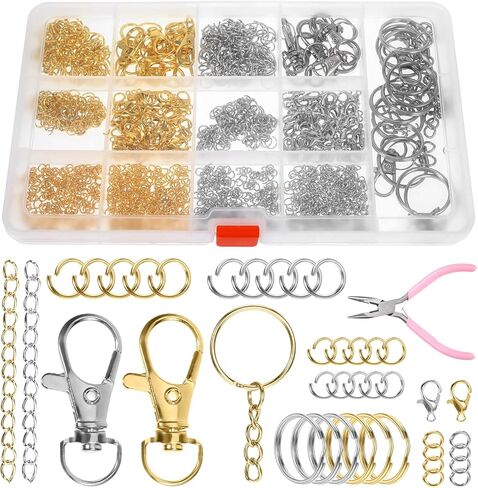 NYTGAH 969PCS Keychain Making Kit,Gold and Silver Key Chain Making Kit with Mini Needle Nose Pliers Keychain Clips, Key Rings, Lobster Claw Clasps, Metal Jewelry Bracelet Handmaking Supplies in Saudi Arabia