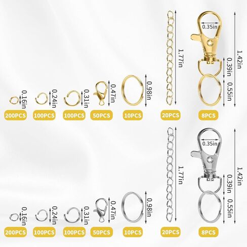 NYTGAH 969PCS Keychain Making Kit,Gold and Silver Key Chain Making Kit with Mini Needle Nose Pliers Keychain Clips, Key Rings, Lobster Claw Clasps, Metal Jewelry Bracelet Handmaking Supplies in Saudi Arabia
