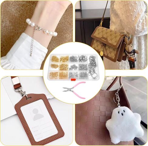 NYTGAH 969PCS Keychain Making Kit,Gold and Silver Key Chain Making Kit with Mini Needle Nose Pliers Keychain Clips, Key Rings, Lobster Claw Clasps, Metal Jewelry Bracelet Handmaking Supplies in Saudi Arabia
