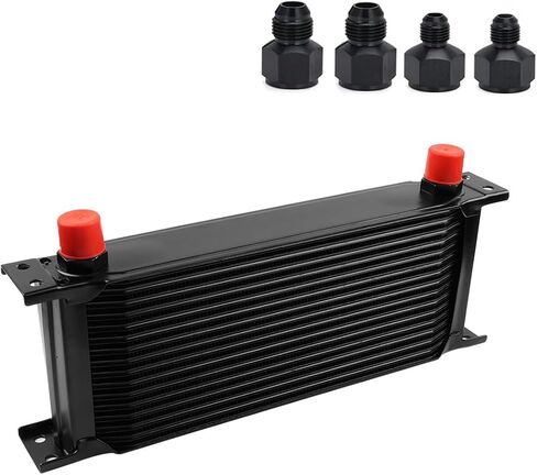19 Row Oil Cooler 10AN Stacked Plate Aluminum Transmission Engine Cooler Universal British Radiator with Mounting Nut Black (19 ROW) in Saudi Arabia