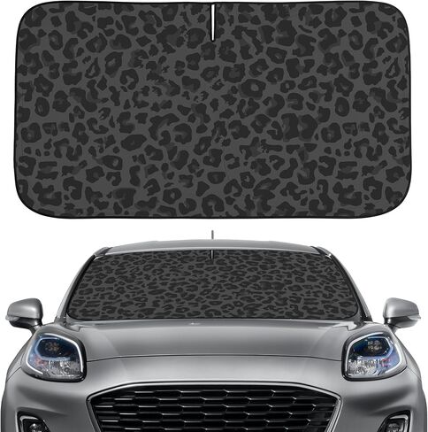 Black Leopard Windshield Sun Shade Funny Car Shades for Front Windows Foldable Blocks Heat and UV Rays Sun Visor Protector Sunshade for Car Truck SUV (Black Leopard, 55.1''L x 27.5''W) in Kuwait