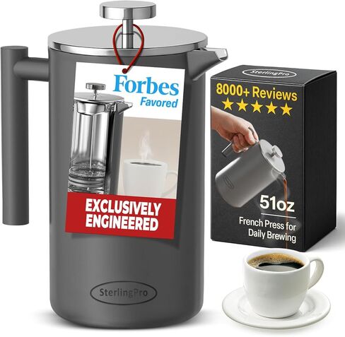 SterlingPro Classic European Stlye Doublewall Stainless Steel Mirror Finish French Coffee Press, 35-ounce in Saudi Arabia