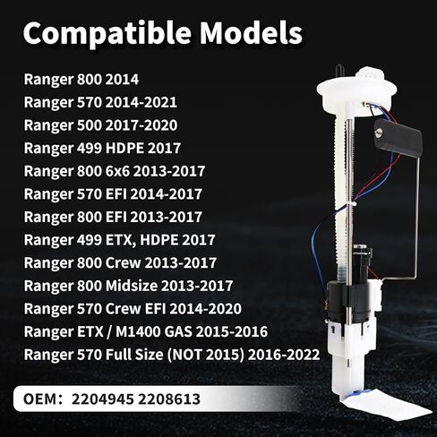 Electric Fuel Pump Assembly Compatible with 2017-2020 Ranger 500 2014-2021 Ranger 570 2014 Ranger 800 Replaces 2204945 2208613 in Saudi Arabia
