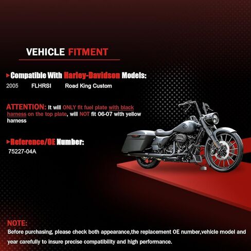 مجموعة مضخة الوقود متوافقة مع 2005 Harley-Davidson FLHRSI Road King مخصصة فقط لطراز 05 مع حزام أسود على اللوحة العلوية، استبدل OE# 75227-04A in Kuwait