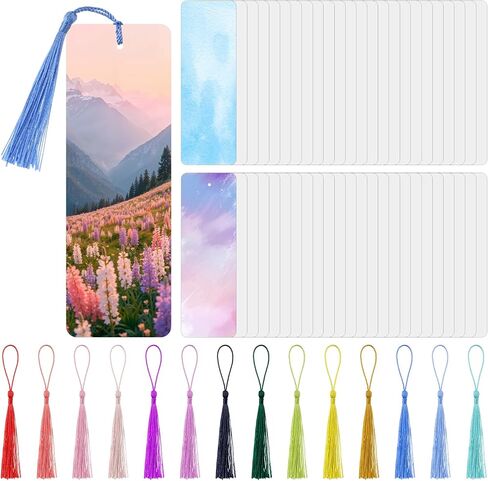 50 قطعة من الإشارات المرجعية السائبة DIY مع شرابات ملونة، إشارات مرجعية فارغة من البطاقات البيضاء مقاس 2 × 6 بوصة لحرف نقل الحرارة المخصصة والهدايا الشخصية in Kuwait