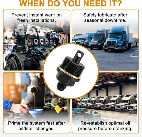 6492-10 Engine Oil Priming Adapter Compatible with Detroit Diesel DD13 & DD15, Includes Clear Hose, Sealing Tape and Dust Cover to Prevent Dry Starts in Saudi Arabia