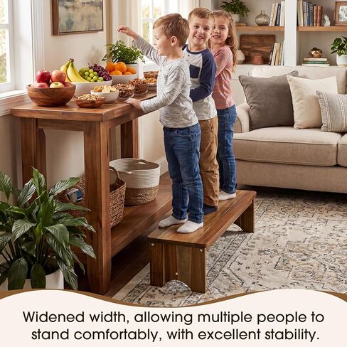 Leinuosen Extra Long 32 in Wooden Step Stool Acacia Wood Step with Non-Skid Surface Holds up to 550 Lbs Heavy Duty One Foot Stool for Adults and Seniors for Bed Kitchen Bathroom Outdoor in Kuwait