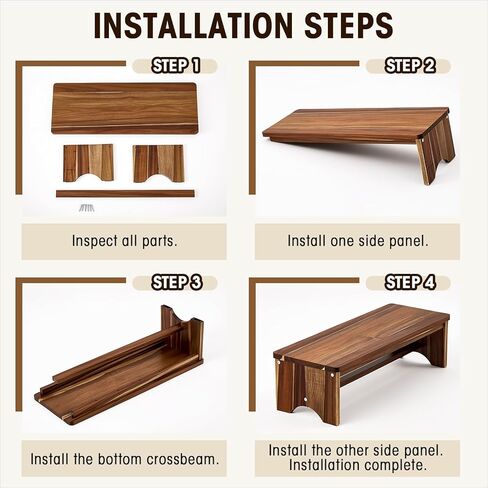 Leinuosen Extra Long 32 in Wooden Step Stool Acacia Wood Step with Non-Skid Surface Holds up to 550 Lbs Heavy Duty One Foot Stool for Adults and Seniors for Bed Kitchen Bathroom Outdoor in Kuwait