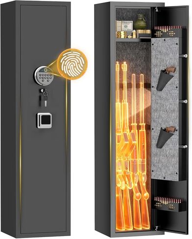 [No Assembly Required]4-8 Fingerprint Gun Safe for Rifles and Pistols,Gun Safes for Rifle and Password Lock, Gun Cabinet for Home with Adjustable Gun Rack, Biometric Long Gun Safe, 52" High in Saudi Arabia