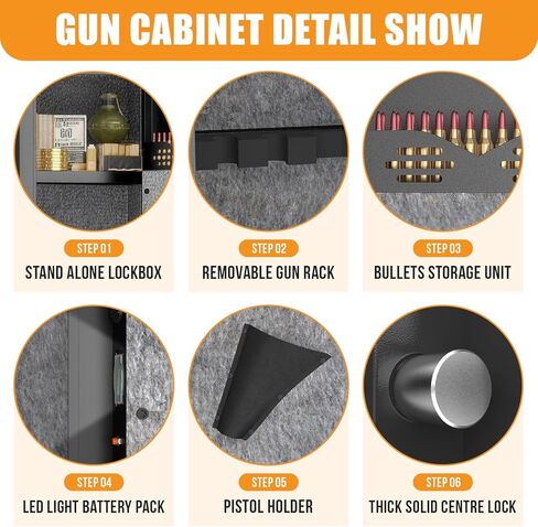 [No Assembly Required]4-8 Fingerprint Gun Safe for Rifles and Pistols,Gun Safes for Rifle and Password Lock, Gun Cabinet for Home with Adjustable Gun Rack, Biometric Long Gun Safe, 52" High in Saudi Arabia