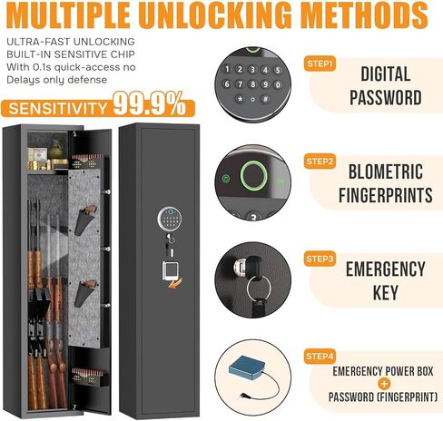 [No Assembly Required]4-8 Fingerprint Gun Safe for Rifles and Pistols,Gun Safes for Rifle and Password Lock, Gun Cabinet for Home with Adjustable Gun Rack, Biometric Long Gun Safe, 52" High in Saudi Arabia