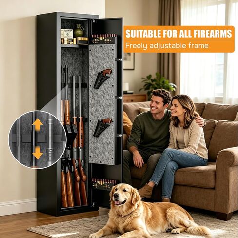 [No Assembly Required]4-8 Fingerprint Gun Safe for Rifles and Pistols,Gun Safes for Rifle and Password Lock, Gun Cabinet for Home with Adjustable Gun Rack, Biometric Long Gun Safe, 52" High in Saudi Arabia