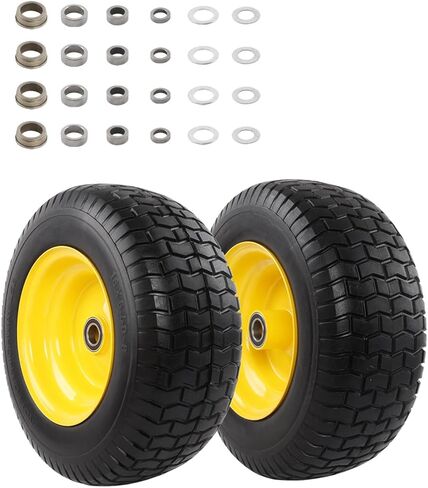 مجموعة إطارات وعجلات مسطحة مقاس 15x6.00-6 من HQPASFY، محمل 3/4 بوصة مع محامل إضافية 1 بوصة و5/8 بوصة، محور مركزي 3 بوصة، يتضمن البطانات والفواصل، قطعتان in Kuwait