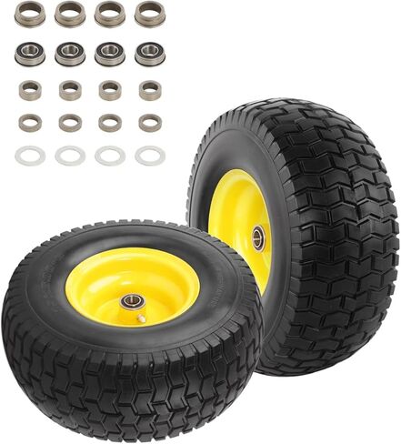 مجموعة إطارات وعجلات مسطحة مقاس 15x6.00-6 من HQPASFY، محمل 3/4 بوصة مع محامل إضافية 1 بوصة و5/8 بوصة، محور مركزي 3 بوصة، يتضمن البطانات والفواصل، قطعتان in Kuwait