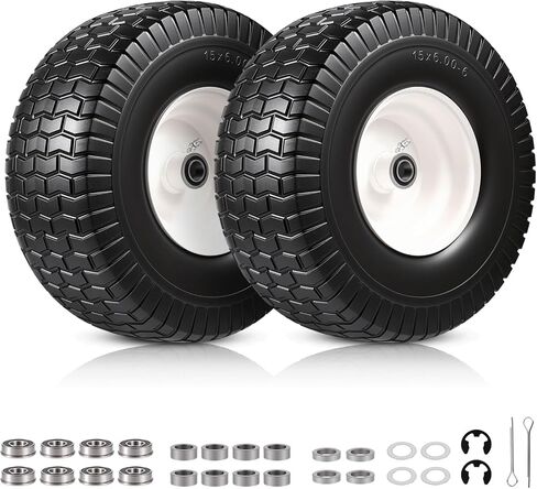 إطار وعجلة جزازة العشب مسطحة مجانية مقاس 16x6.50-8، إطارات أمامية بديلة صلبة مقاس 16x6.5-8 لجزازات الركوب وجرارات العشب، مع بطانات 3/4 بوصة ومحامل 5/8 بوصة، ومحور مركزي 3 بوصة، عبوتان in Kuwait