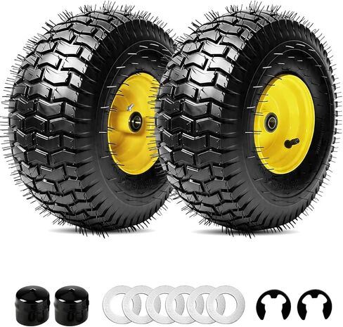 قطعتان 15x6.00-6 بدون أنبوب 4 طبقات من الإطارات الأمامية والعجلات لجزازة العشب، بديل لجزازات ركوب الخيل من Craftsman® John Deere Cub Cadet وجرارات العشب، سعة 570 رطل، محور إزاحة 3 بوصة، محمل 3/4 بوصة in Kuwait