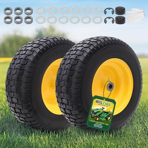 15x6.00-6 Tubeless Tire and Wheel Assembly(2 Pack) ，Replacement Riding Lawn Mower Front Tires,Compatible withRiding Mowers and Lawn Tractor, 3" Centered Hub and 3/4" Bushings（Yellow) in Saudi Arabia
