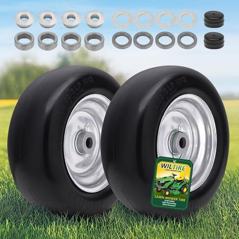 15x6.00-6 مجموعة إطارات وعجلات بدون أنبوب (عبوتان)، إطارات أمامية بديلة لجزازة العشب، متوافقة مع جزازات الركوب وجرار العشب، محور مركزي 3 بوصات وبطانات 3/4 بوصة (أصفر) in Kuwait