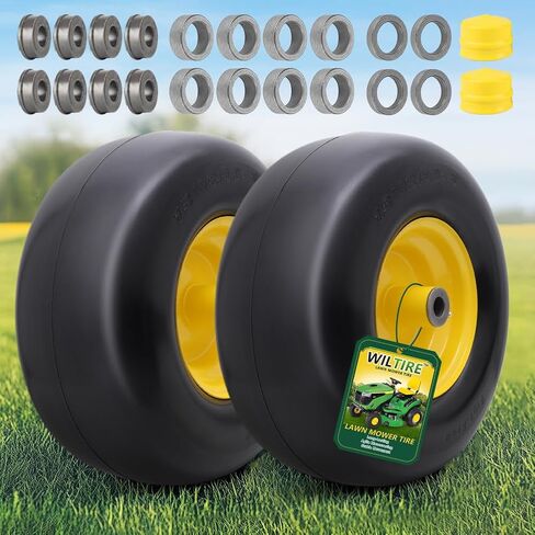 15x6.00-6 مجموعة إطارات وعجلات بدون أنبوب (عبوتان)، إطارات أمامية بديلة لجزازة العشب، متوافقة مع جزازات الركوب وجرار العشب، محور مركزي 3 بوصات وبطانات 3/4 بوصة (أصفر) in Kuwait